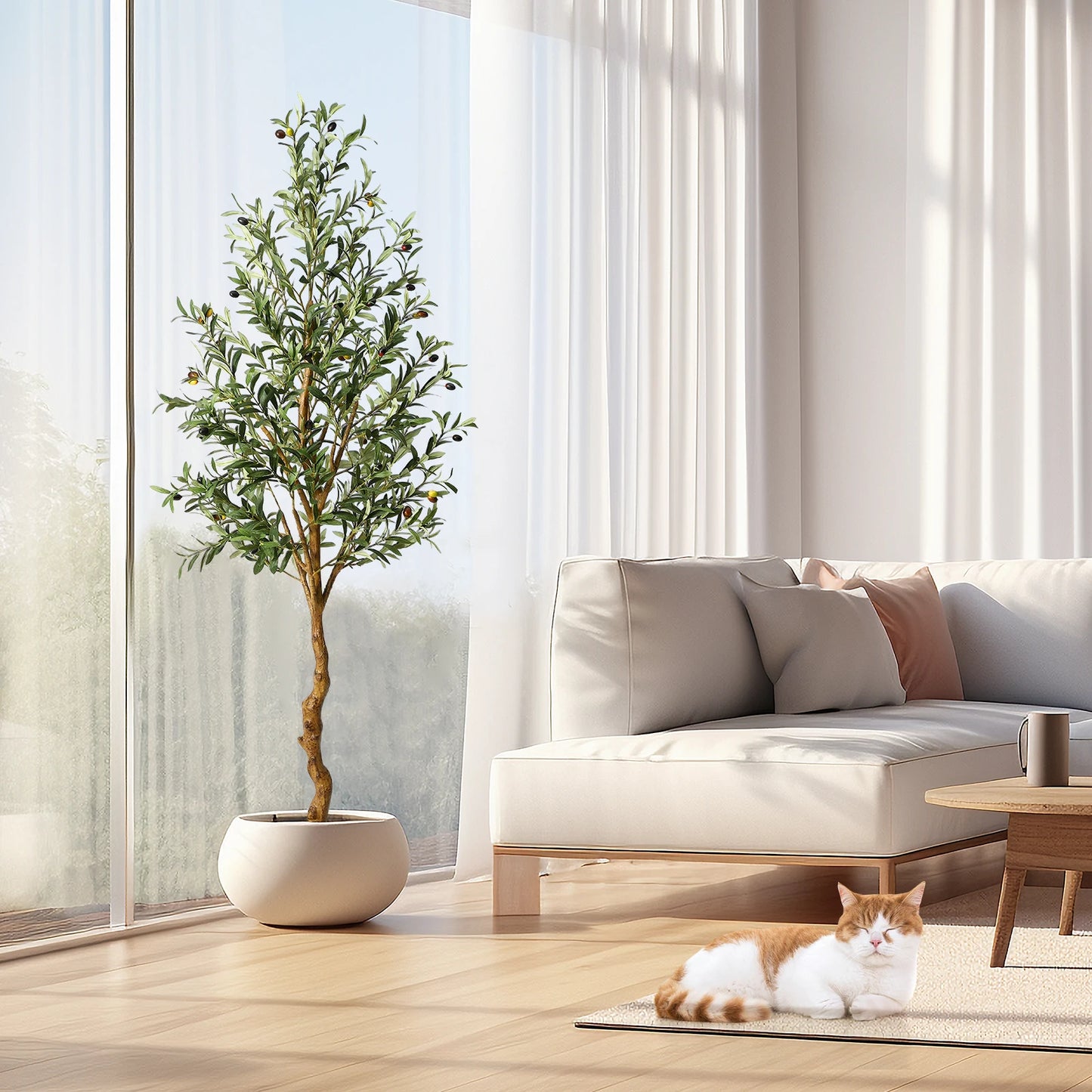 Artificial Olive Tree Silk Fake Potted Tree with Natural Wood Trunk and Lifelike Fruits for Home Office Living Room Indoor Decor