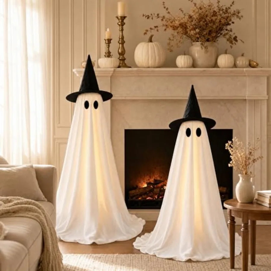 Halloween Decorations Indoor - 2 Pack Light Up Ghosts Easy to Assemble Adjustable Height Spooky Halloween Party Decorations for