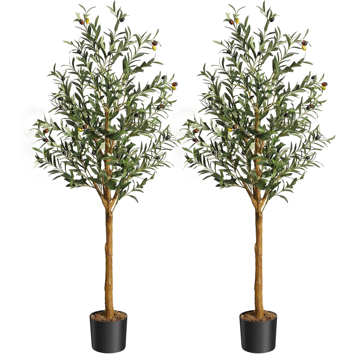 Artificial Olive Tree Silk Fake Potted Tree with Natural Wood Trunk and Lifelike Fruits for Home Office Living Room Indoor Decor