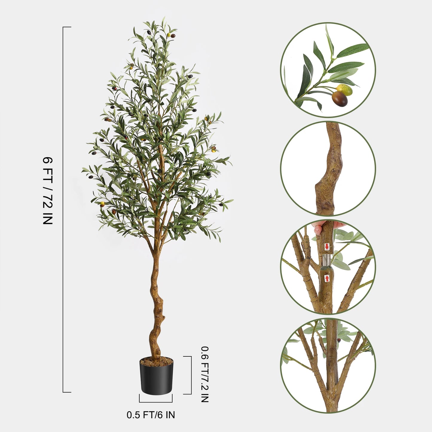 Artificial Olive Tree Silk Fake Potted Tree with Natural Wood Trunk and Lifelike Fruits for Home Office Living Room Indoor Decor
