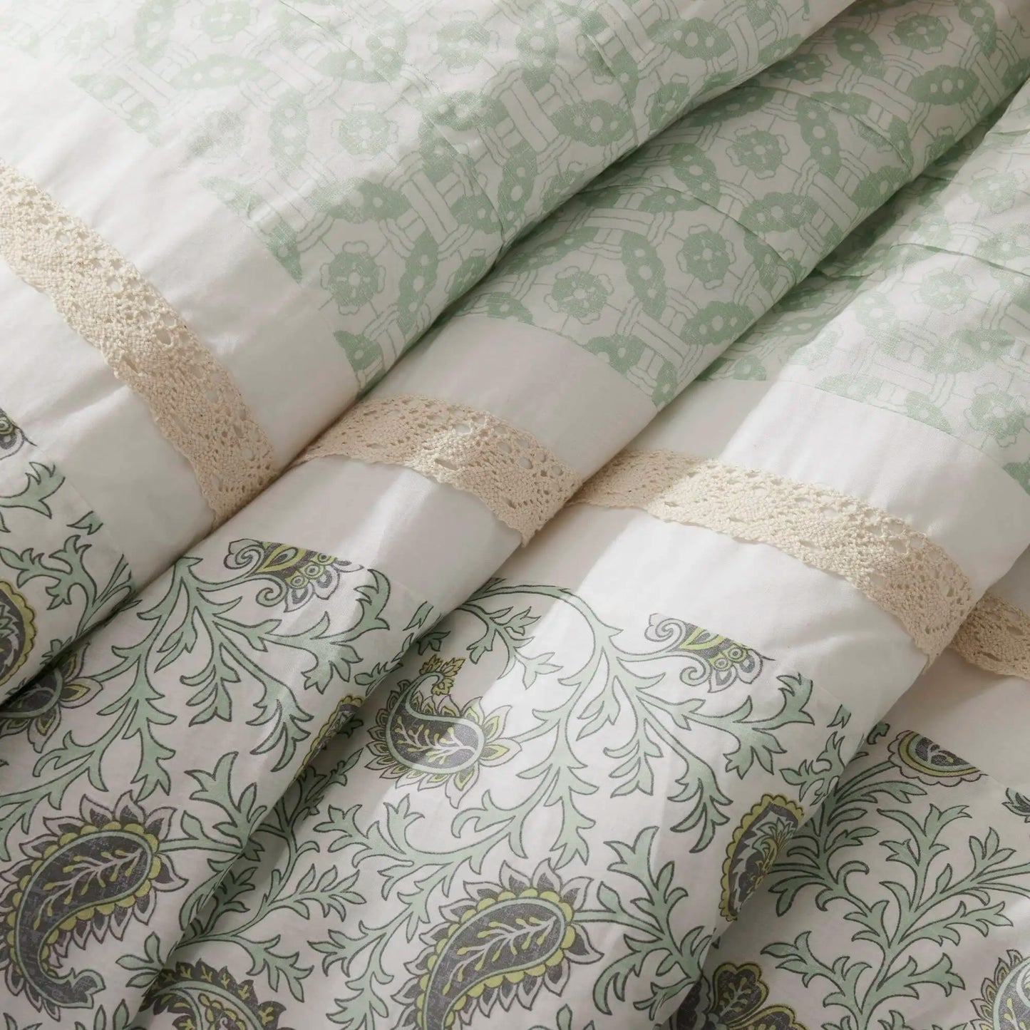 9 Piece Cotton Percale Comforter Set King Sage (Green + Cotton + King)