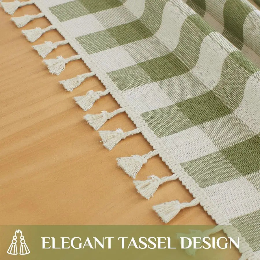 Spring Checkered Tablecloth Rectangle, Outdoor Linen Cotton Gingham Table Cloth with Tassel, Heavy Duty Wrinkle Free Buffalo Pla