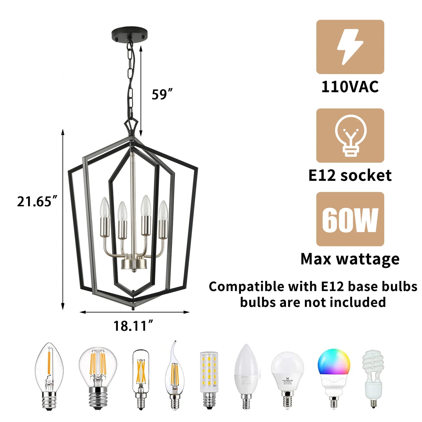 4 Light Luxury Chandeliers Farmhouse Industrial Pendant Lighting Classic Lantern Hanging Light for Kitchen Island Dining Room