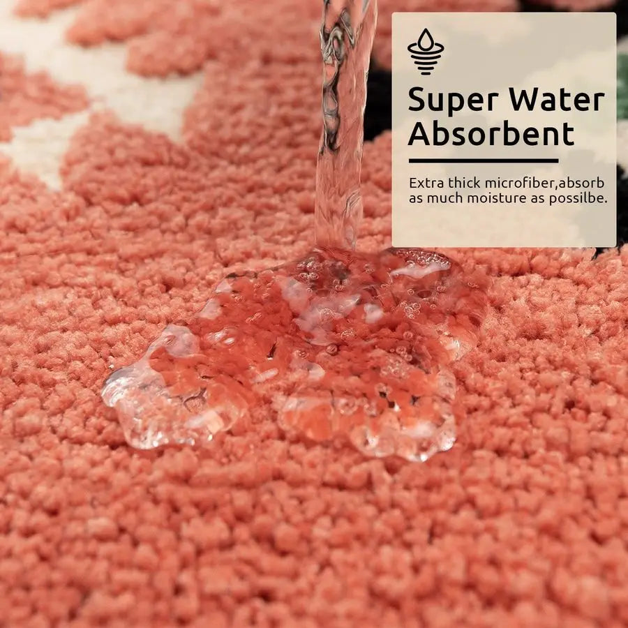 Boho Bathroom Rugs Coral Red Bath Mat Non Slip Western Geometric Bath Rug Luxury Soft Absorbent Carpet for Bathroom Shower Kitch