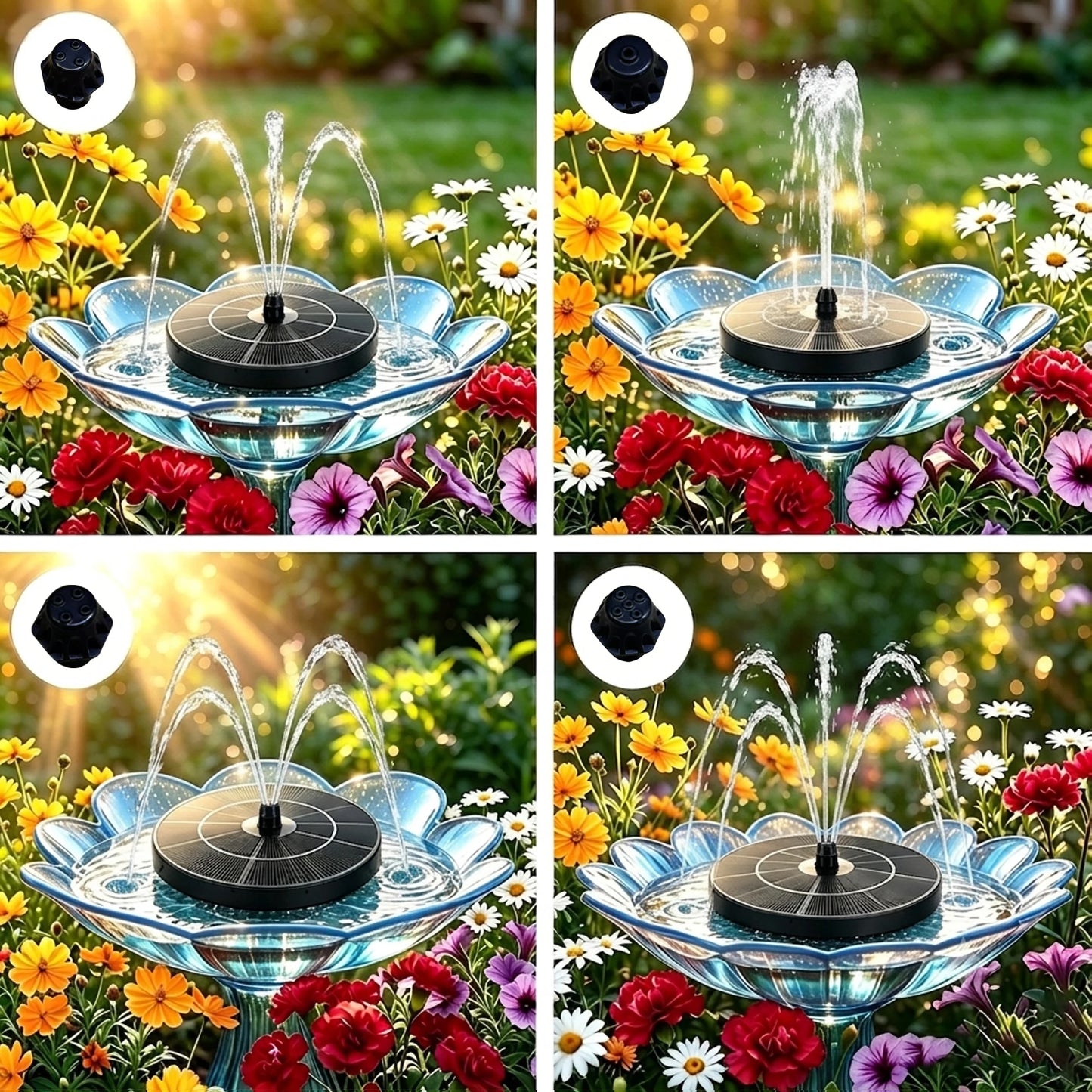 Solar Fountain, 1.8W/3.8W Solar Water Fountain with 4*Nozzles and 4*Crash Bars, DIY Water Feature&Outdoor Landscape Decor, Suitable for Bird Bath Garden Pond Pool etc
