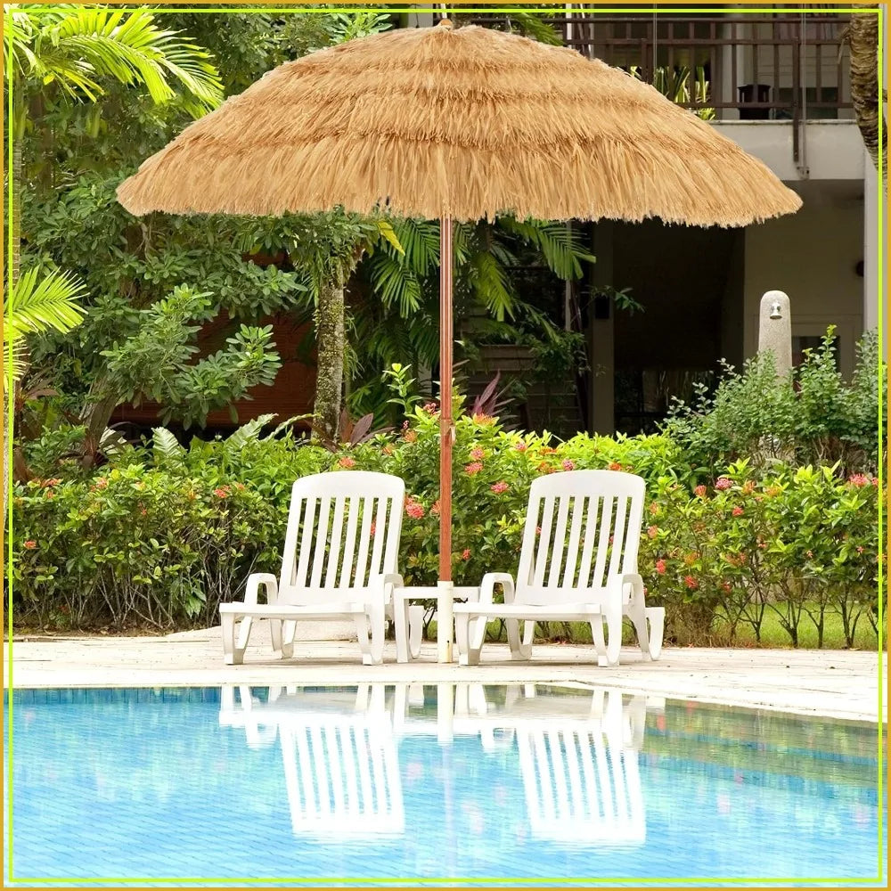 6.5Ft Hawaiian Tiki Patio Umbrella with Tilt, PE Grass Thatch Design for Beach, Garden, Poolside