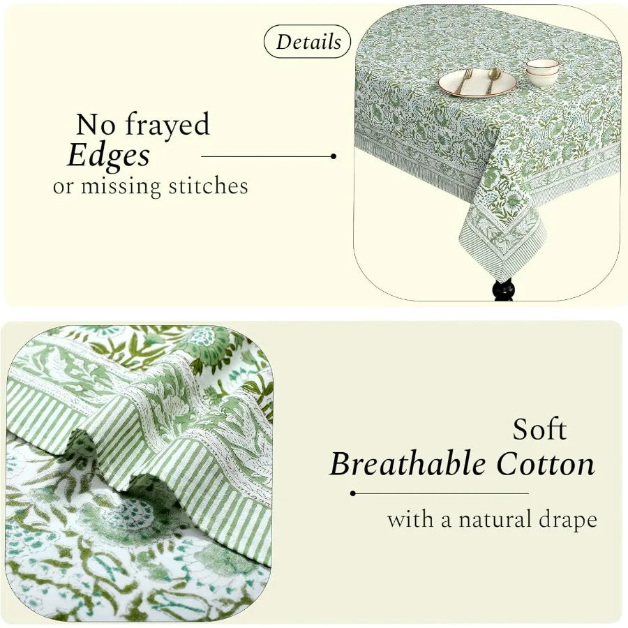 Tablecloth 100% Cotton 60x90 Inch Indian Block Print Rectangle Table Cover, Washable Table Cloth for Weddings, Spring/Summer, Ba