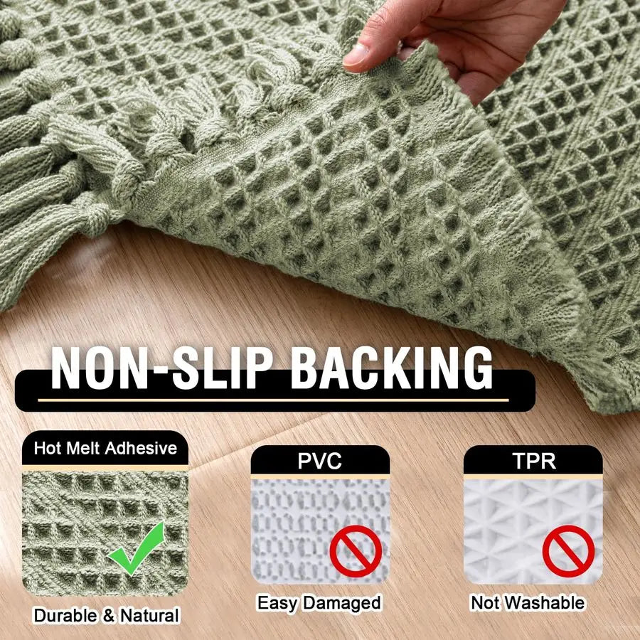 Waffle Bath Runner Rug Long Bath Mat Super Absorbent Boho Bath Rugs Non Slip Bath Runner for Bathroom Floor Machine Washable Dry