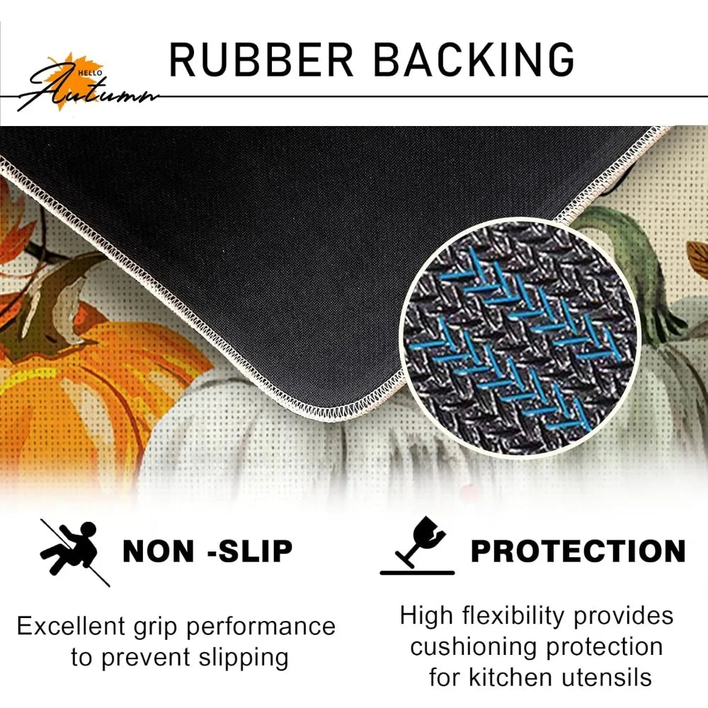 happy fall pumpkin decorative front door mat, autumn maple leaves welcome doormat indoor outdoor non-slip floor entryway rug, th