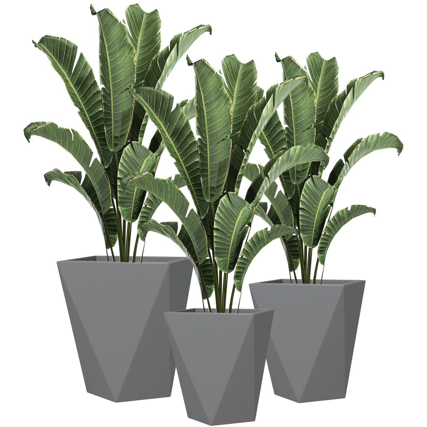 Outdoor Planters Set of 3 with Drainage Holes, Flower Pots, Gray