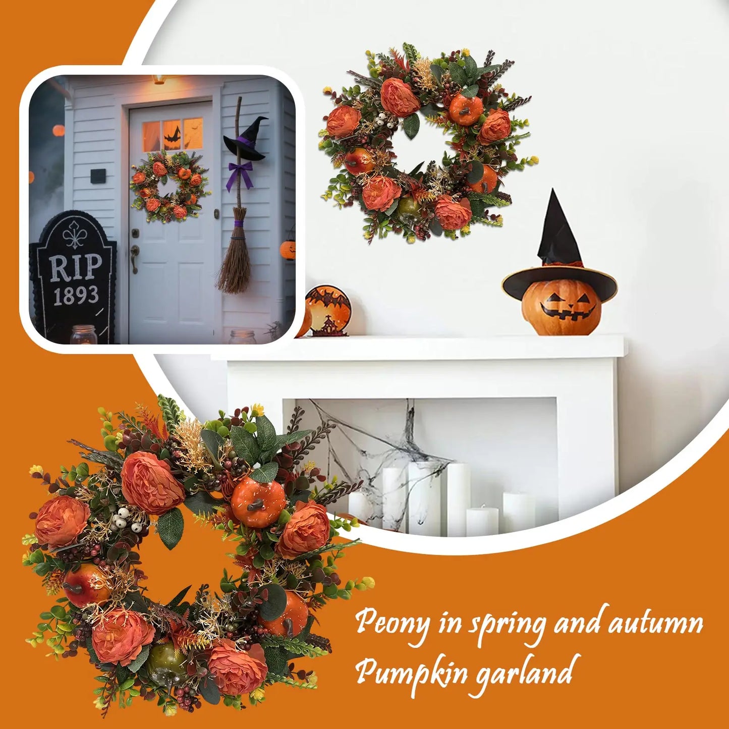 Fall Wreath For Front Door Wreath With Artificial Pumpkin Room Decoration Plantas Artificiales DecoracióN Artificial Flower