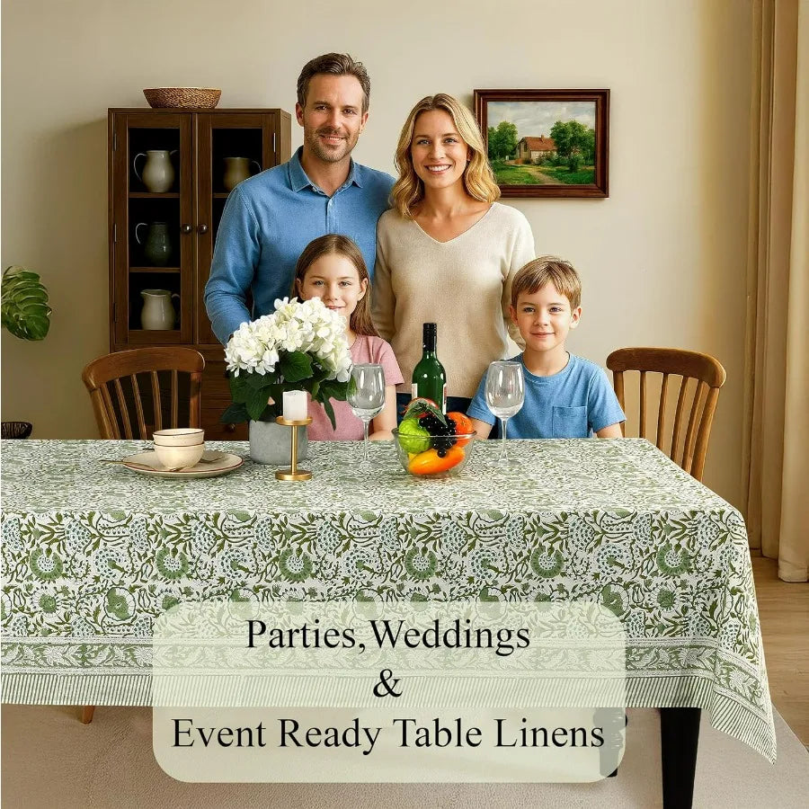 Tablecloth 100% Cotton 60x90 Inch Indian Block Print Rectangle Table Cover, Washable Table Cloth for Weddings, Spring/Summer, Ba