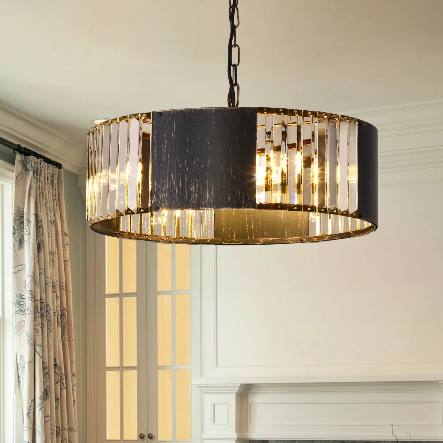 VETRULUS Luxury Black Crystal Modern Pendant Light Hanging Ceiling Lamp Chandelier Home Decor Lustre Living Dining Room Kitch