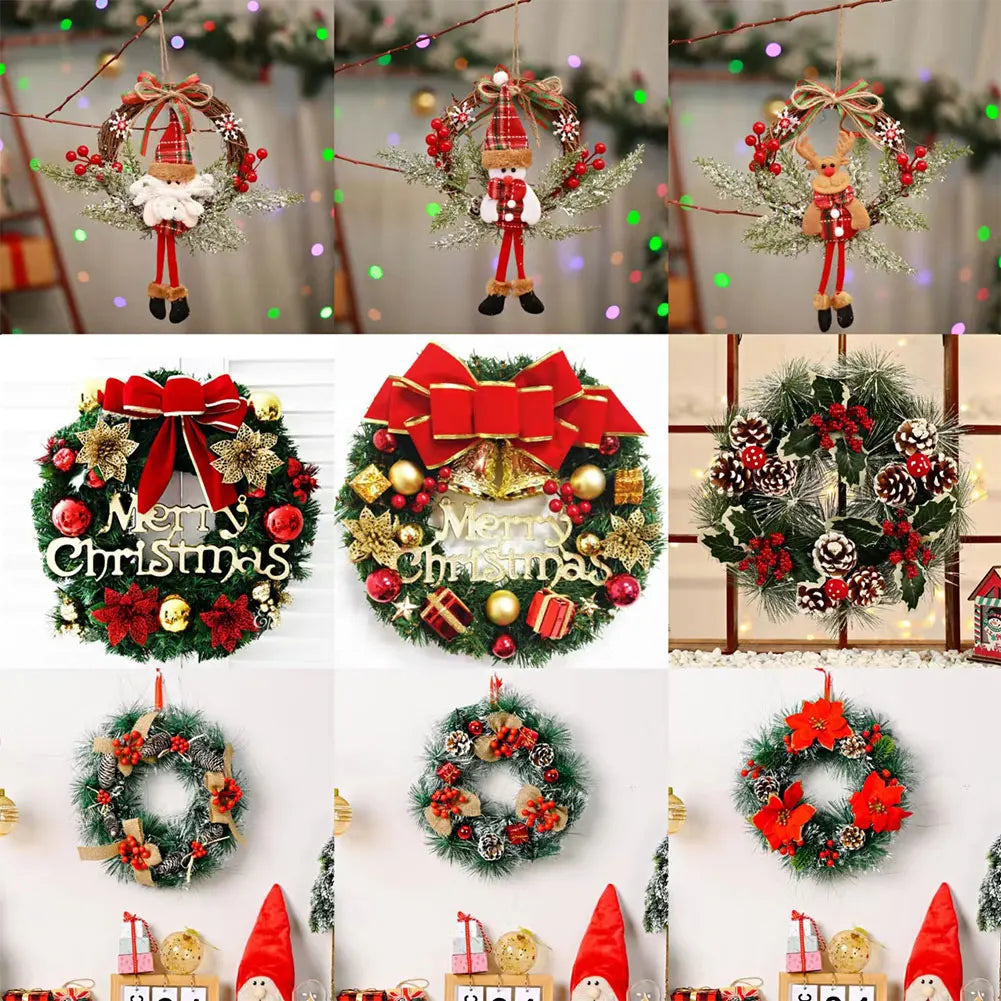 Christmas Wall Hanging Pendants Versatile PVC Door Decor Wreaths Bow/Berry/Santa/Reindeer Artificial for Front Door Wall Window