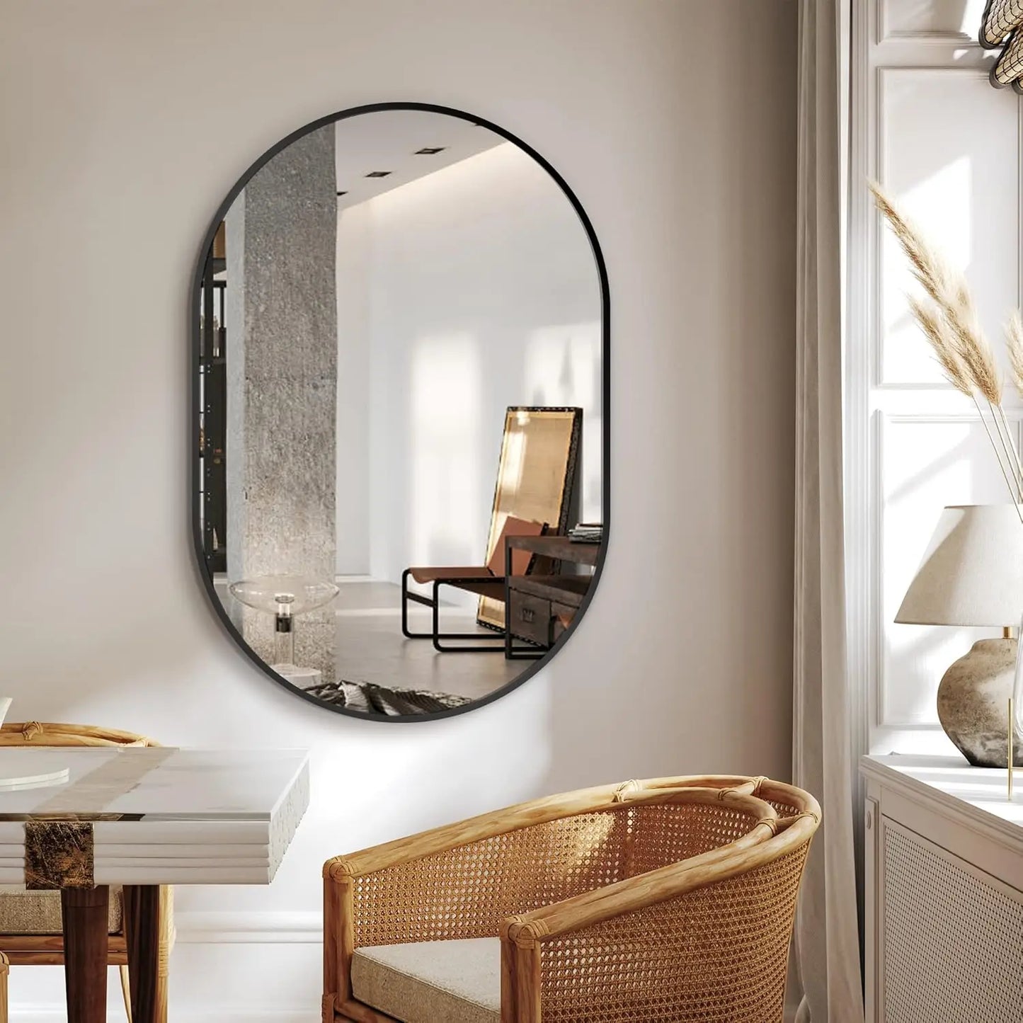 36''x24'' Black Oval Metal Framed Wall Mirror for Bathroom Bedroom Entryway Vanity