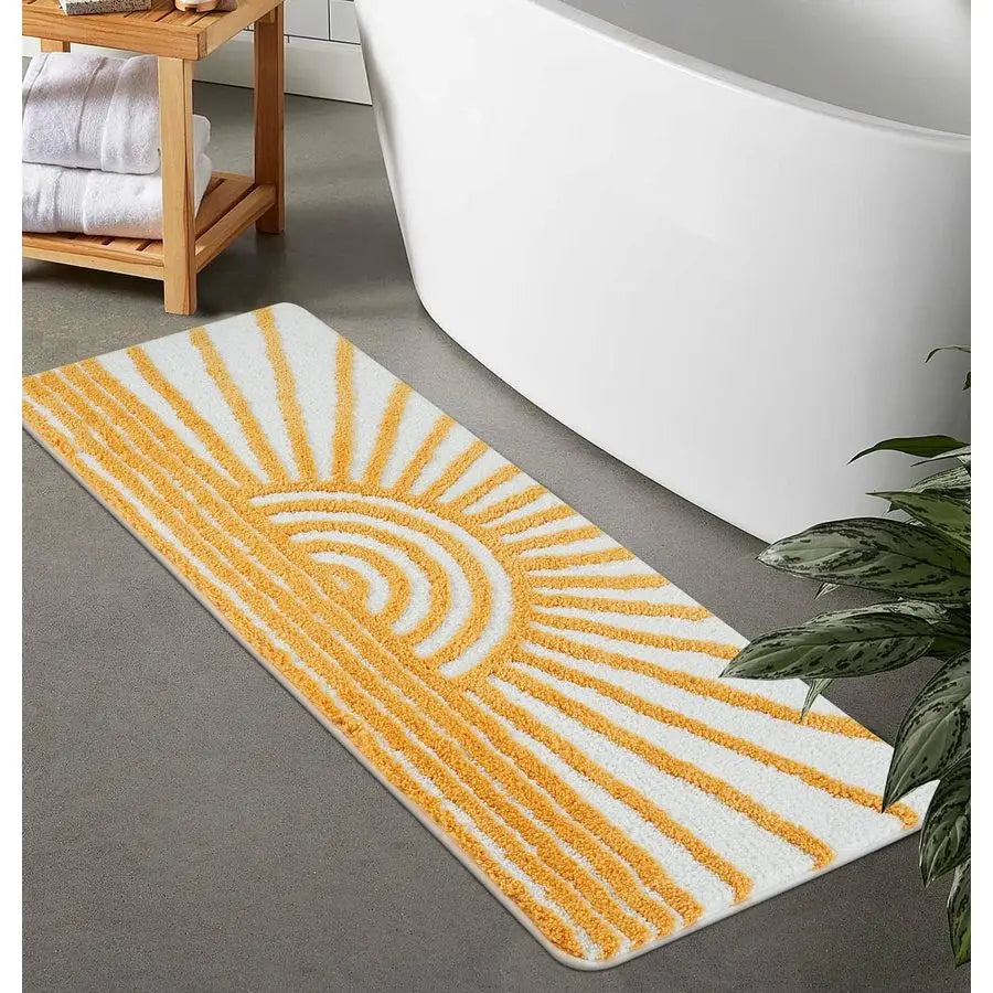 Boho Bathroom Runner Yellow and White Sun Long Bathroom Rugs Non Slip Water Absorbent Microfiber Bath Mat Modern Minimalism Mach