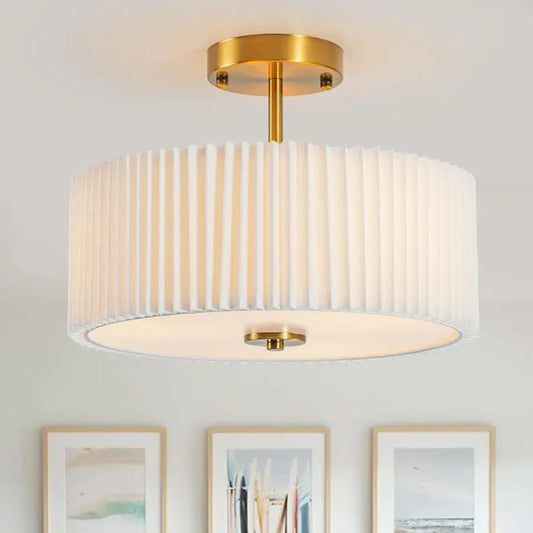 Semi Flush Mount Ceiling Light Fixture,12.5 inch Drum Flush Mount Ceiling Light,Gold Light Fixtures Ceiling Mount,Cream White wi