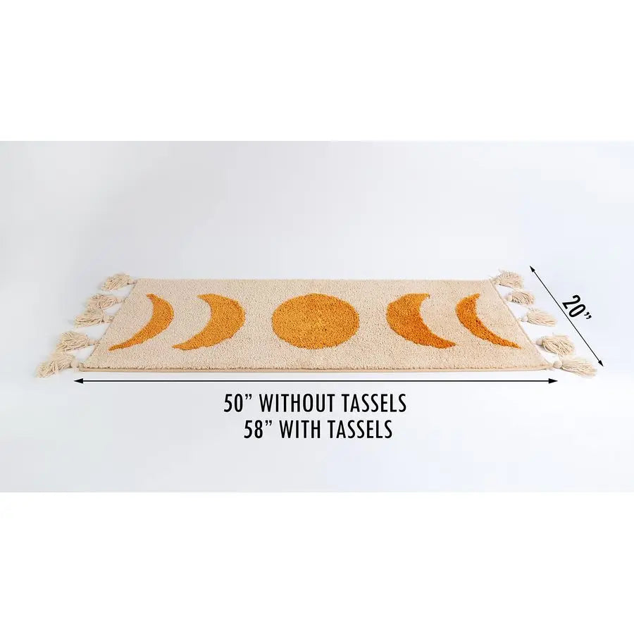 Boho Bathroom Runner Moon Phases Bath Mat with Tassels NonSlip Washable Bathroom Rug, Boho Decor for Dorm, Shower or Bedroom. Ne