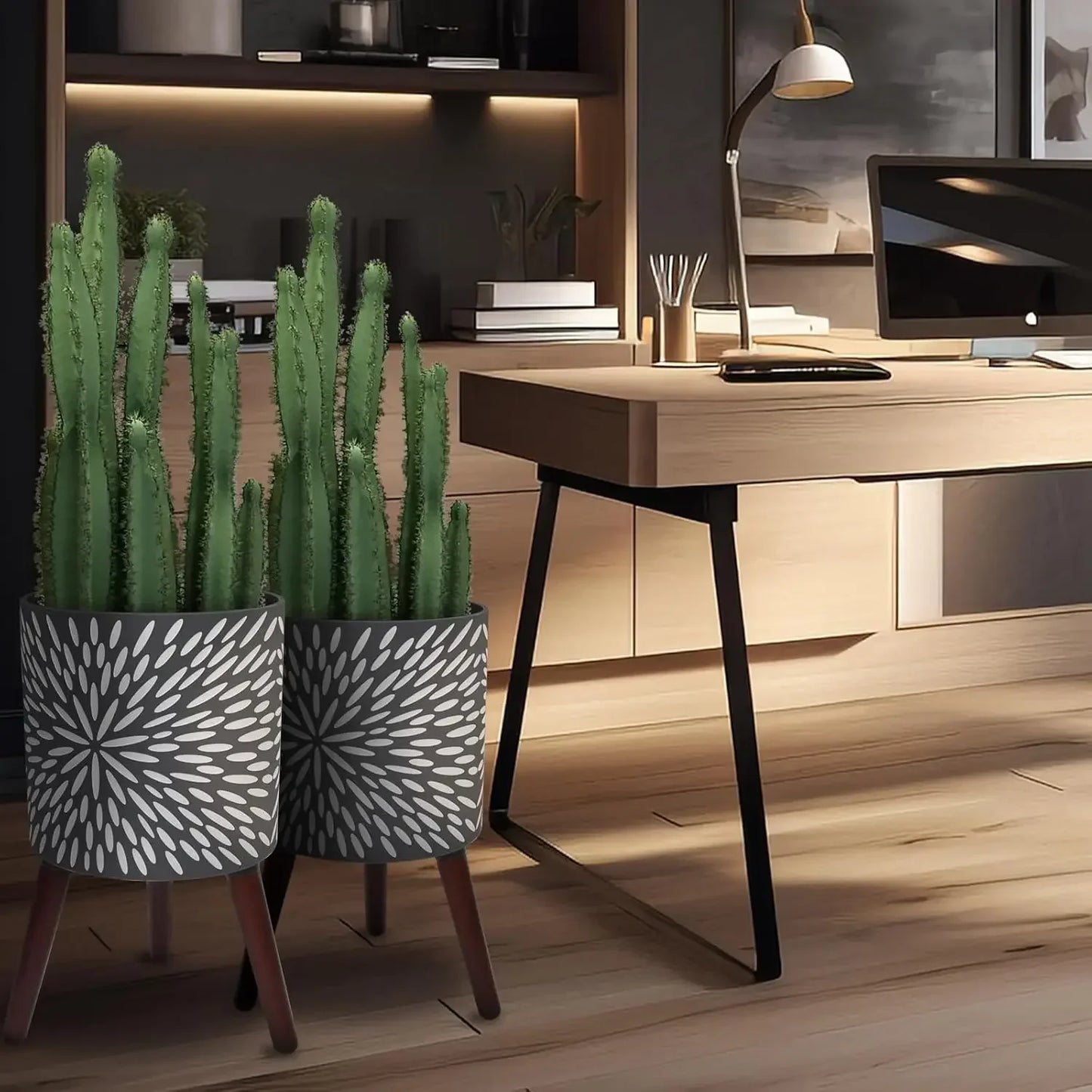 Bestseller[Hot Deal!]10 & 12 Inches Plant Pot with Stand Set of 2, Large Matte Gray Modern Planters for Indoor Outdoor Plants wi