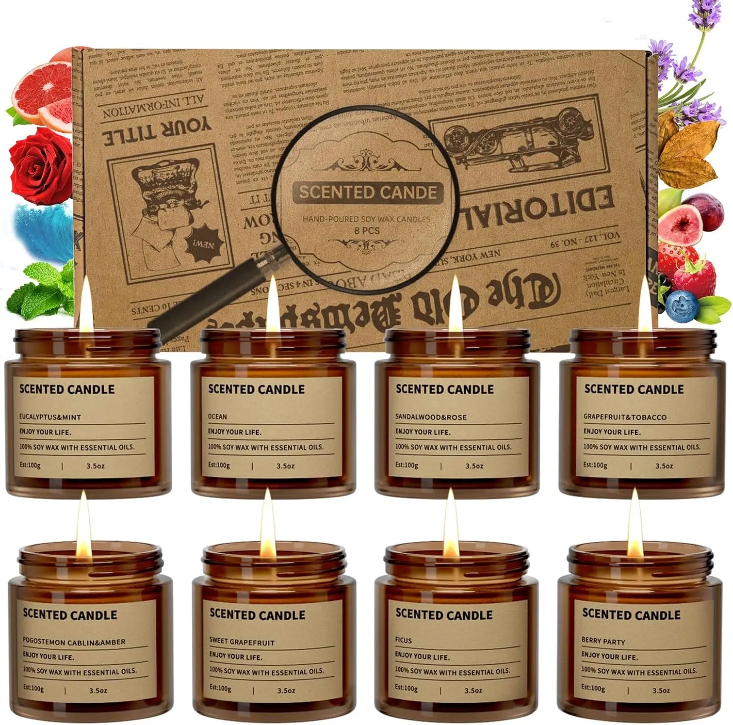 8 Scented Candles Gift Set for Women, Perfect for Home, Birthdays, Weddings & Christmas