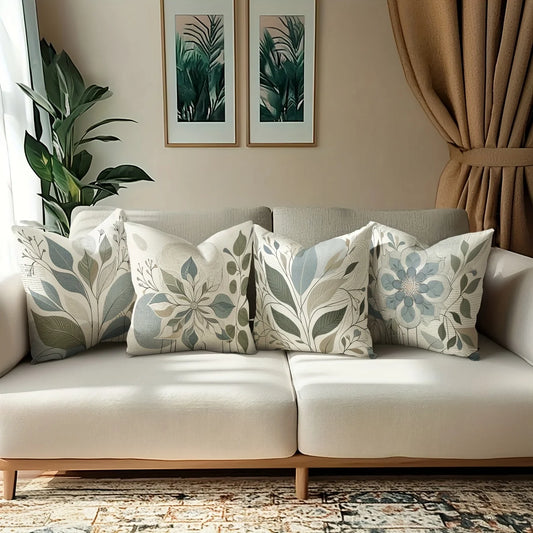 4Pcs Contemporary Floral Pillow Covers - Botanical Print Single-Sided Cushion Covers for Home Decor (Pillow Not Included)