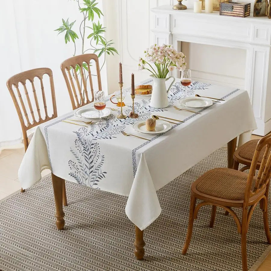 Linen Style Embroidered Tablecloth, Waterproof and WrinkleResistant Table Cloth Rectangle Tables, Farmhouse Floral Rectangle Tab