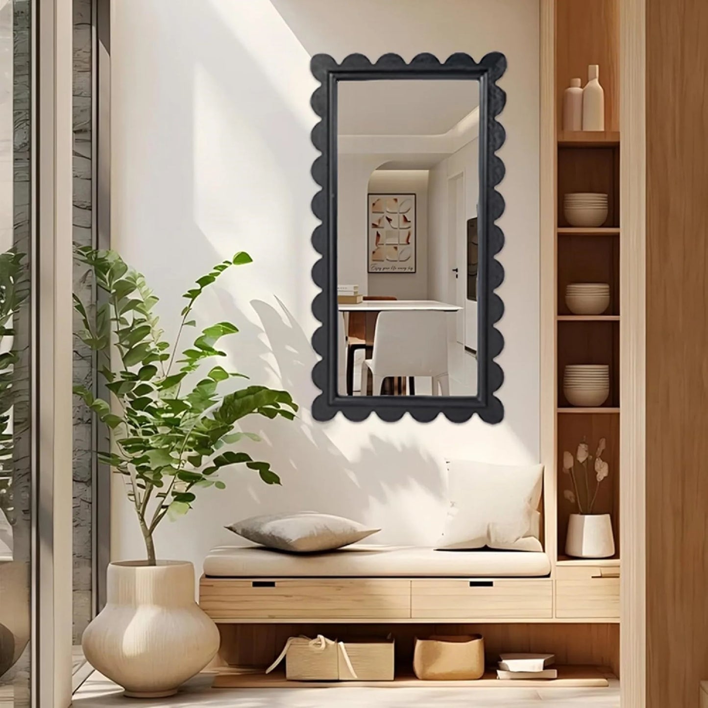 42.5" x 22.75" Wall Mirror - Black Rectangle Hanging Mirror with Wood Frame, Wall Decor for Bedroom