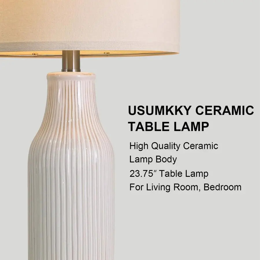 inches Modern Ceramic Table Lamp Set of 2 for Living Room, Farmhouse Bedside Nightstand Lamp for Bedroom Home Office Dorm
