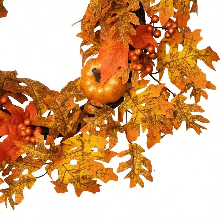 Autumn Harvest Berry & Pumpkin Vine Wreath for Front Door - 22 Inch Artificial Fall Greenery Decor with Bittersweet Accents