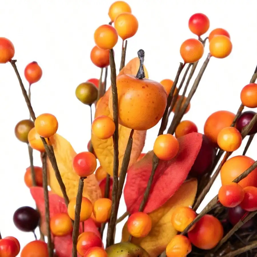 Artificial Berry & Apple Fall Decor for Door, Farmhouse Autumn Thanksgiving Wedding Table Garland, Realistic Foliage Twig