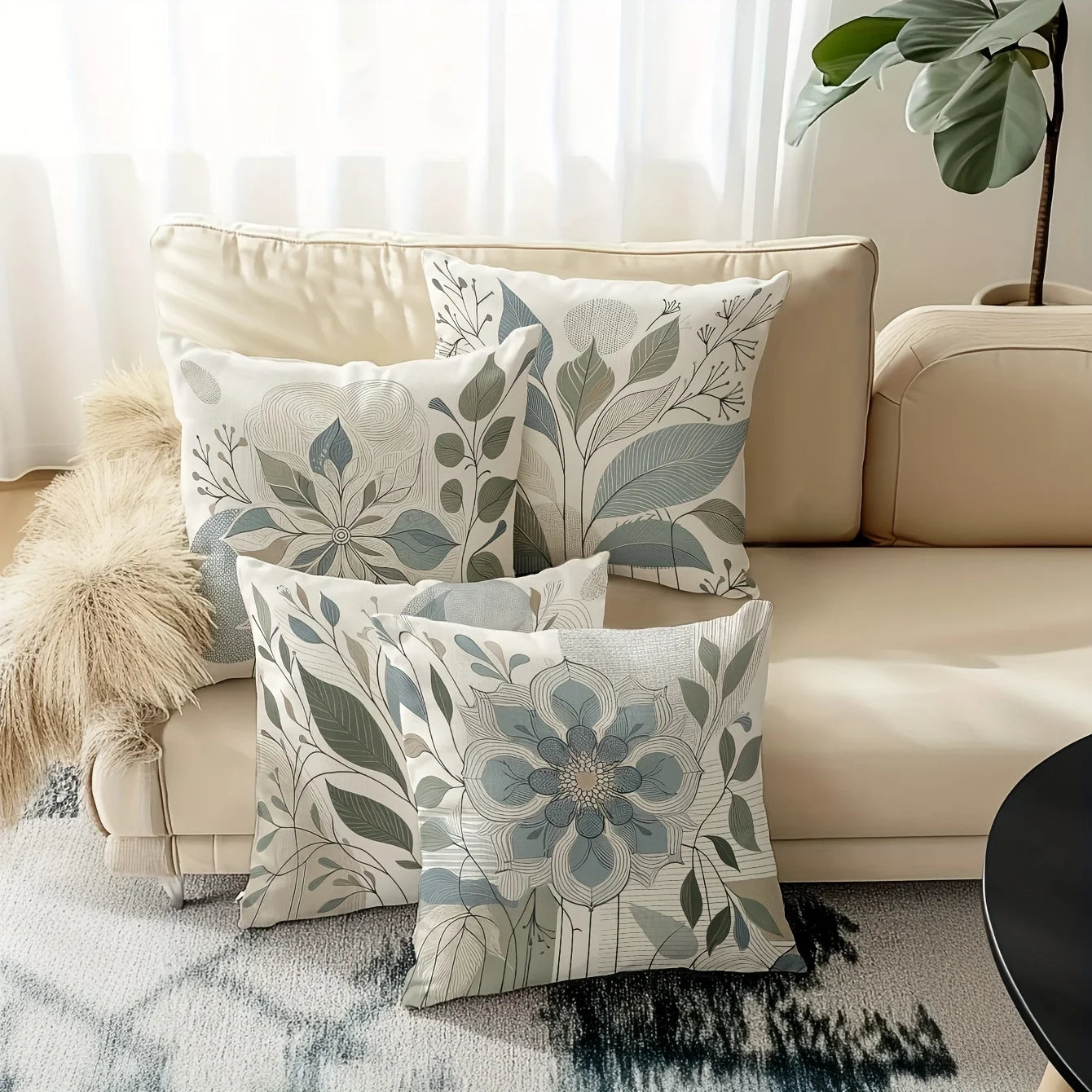 4Pcs Contemporary Floral Pillow Covers - Botanical Print Single-Sided Cushion Covers for Home Decor (Pillow Not Included)