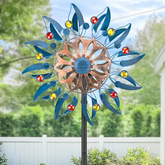 Solar-Powered Wind Spinner, Waterproof Metal Garden Decor with Color-Changing Lights for Outdoor Patio & Lawn