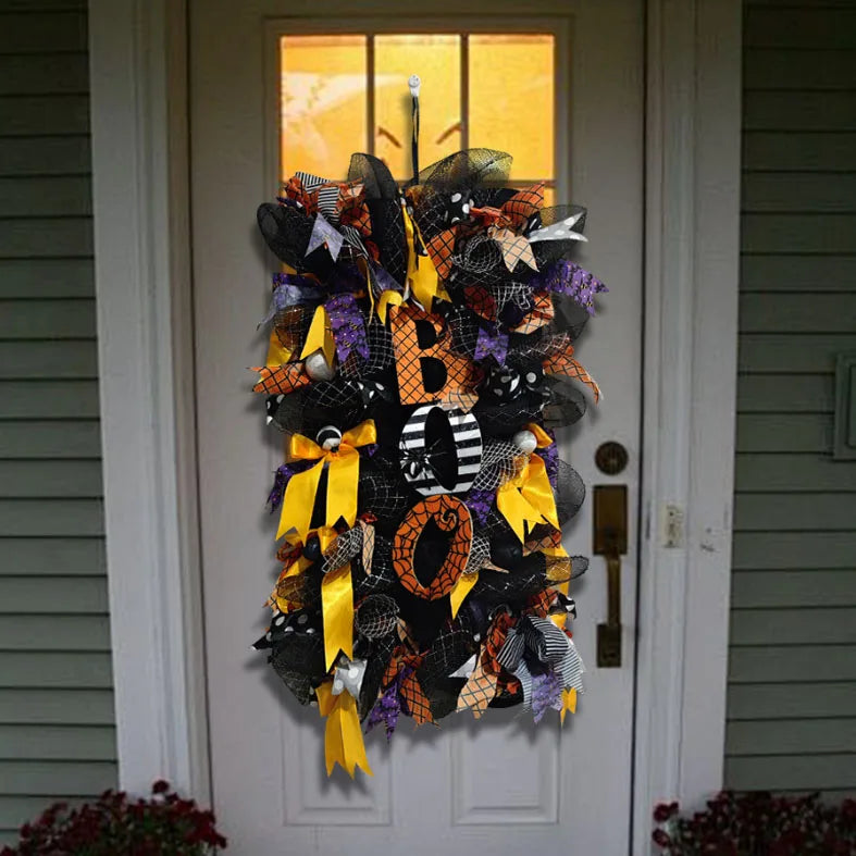 Hanging Spooky Wreath Spooky Wreath for Door Decoration Funny Pumpkin Spiderweb Hanging Hook Spooky Wreath Ornament Halloween