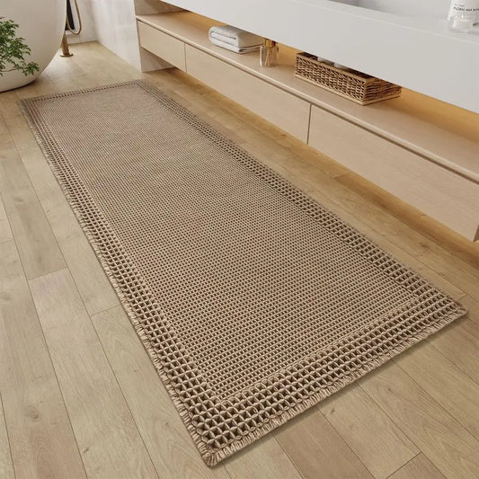 Waffle Bathroom Runner Rugs, Super Absorbent Bath Mat Non Slip Washable Quick Dry, Upgraded Ultra Soft Boho Bath Rugs with Tasse