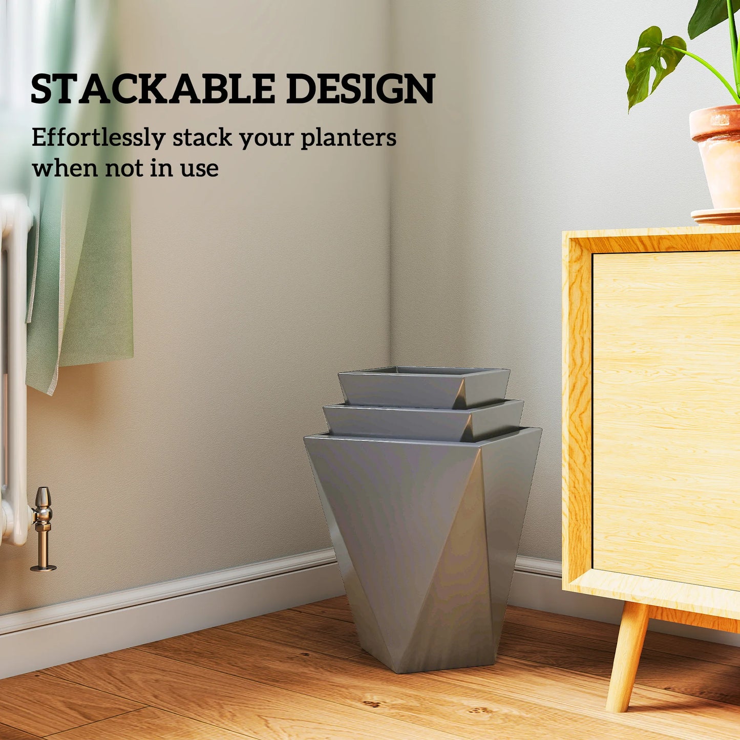 Outdoor Planters Set of 3 with Drainage Holes, Flower Pots, Gray