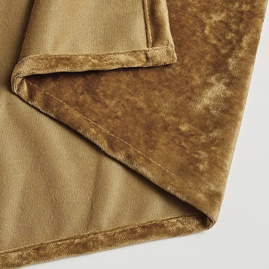 Distressed Velvet Shower Curtain Set, 13 Pieces Caramel Gold Including1 Piece 72x72 Shower Curtain and 12 Pieces Silver Hooks