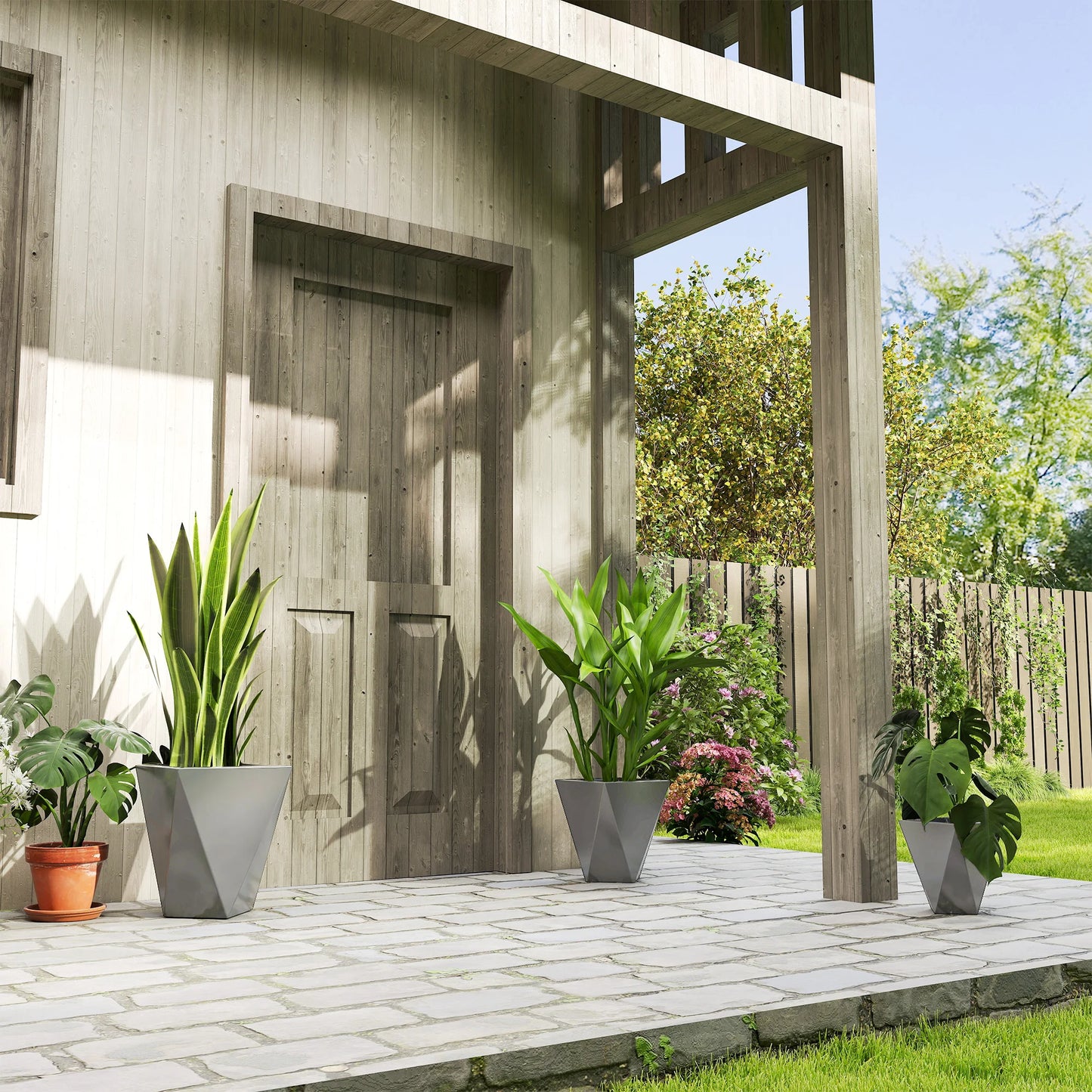 Outdoor Planters Set of 3 with Drainage Holes, Flower Pots, Gray