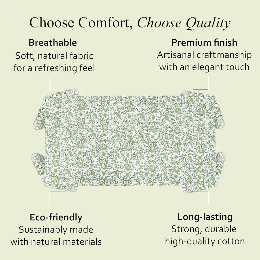Tablecloth 100% Cotton 60x90 Inch Indian Block Print Rectangle Table Cover, Washable Table Cloth for Weddings, Spring/Summer, Ba