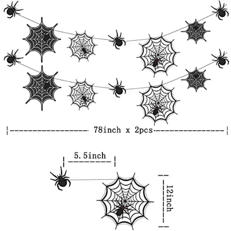 Spider Web Banner Garland Black Halloween Decorations Hanging Cobweb Spiderweb Haunted Mansion for Spooky Birthday Horror Home