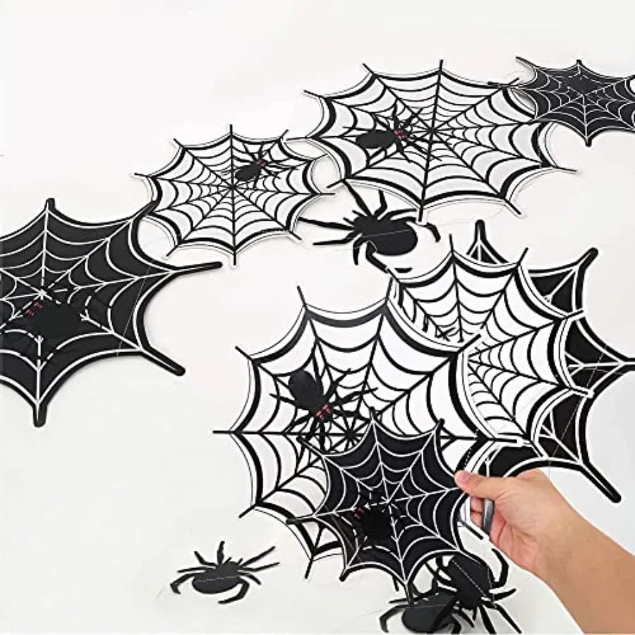 Spider Web Banner Garland Black Halloween Decorations Hanging Cobweb Spiderweb Haunted Mansion for Spooky Birthday Horror Home