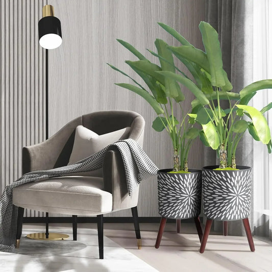 Bestseller[Hot Deal!]10 & 12 Inches Plant Pot with Stand Set of 2, Large Matte Gray Modern Planters for Indoor Outdoor Plants wi