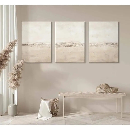 Beige Abstract Canvas Wall Art Set of 3 Minimalist Print Decor Living Room Office Bedroom Home Aesthetic Art Prints