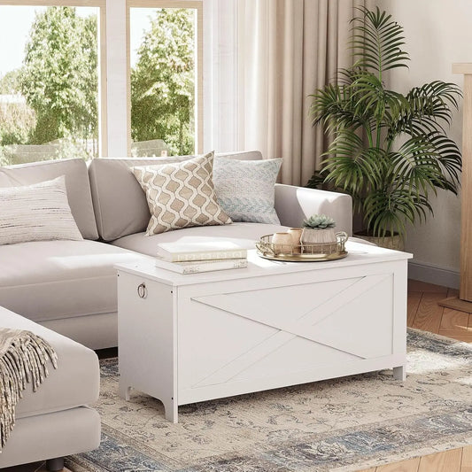 39.4" Toy Chest, Sturdy Entryway Storage Chest with Safety Hinges, Retro Toy Box, Wooden Look Accent Furniture