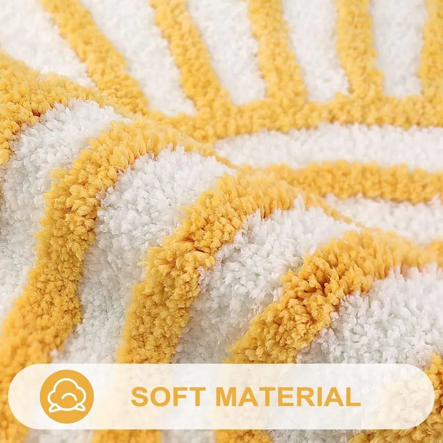Boho Bathroom Runner Yellow and White Sun Long Bathroom Rugs Non Slip Water Absorbent Microfiber Bath Mat Modern Minimalism Mach