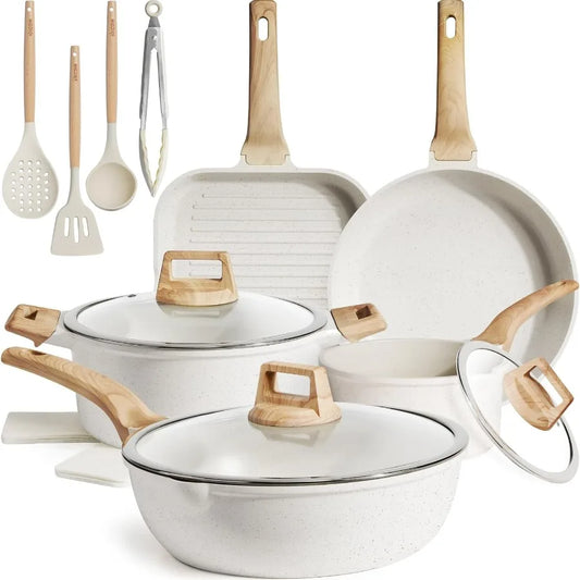 16Pcs Pots and Pans Set Nonstick Ceramic Cookware for Induction Cooking Healthy NonToxic Kitchenware with Grill Pan and Saute P