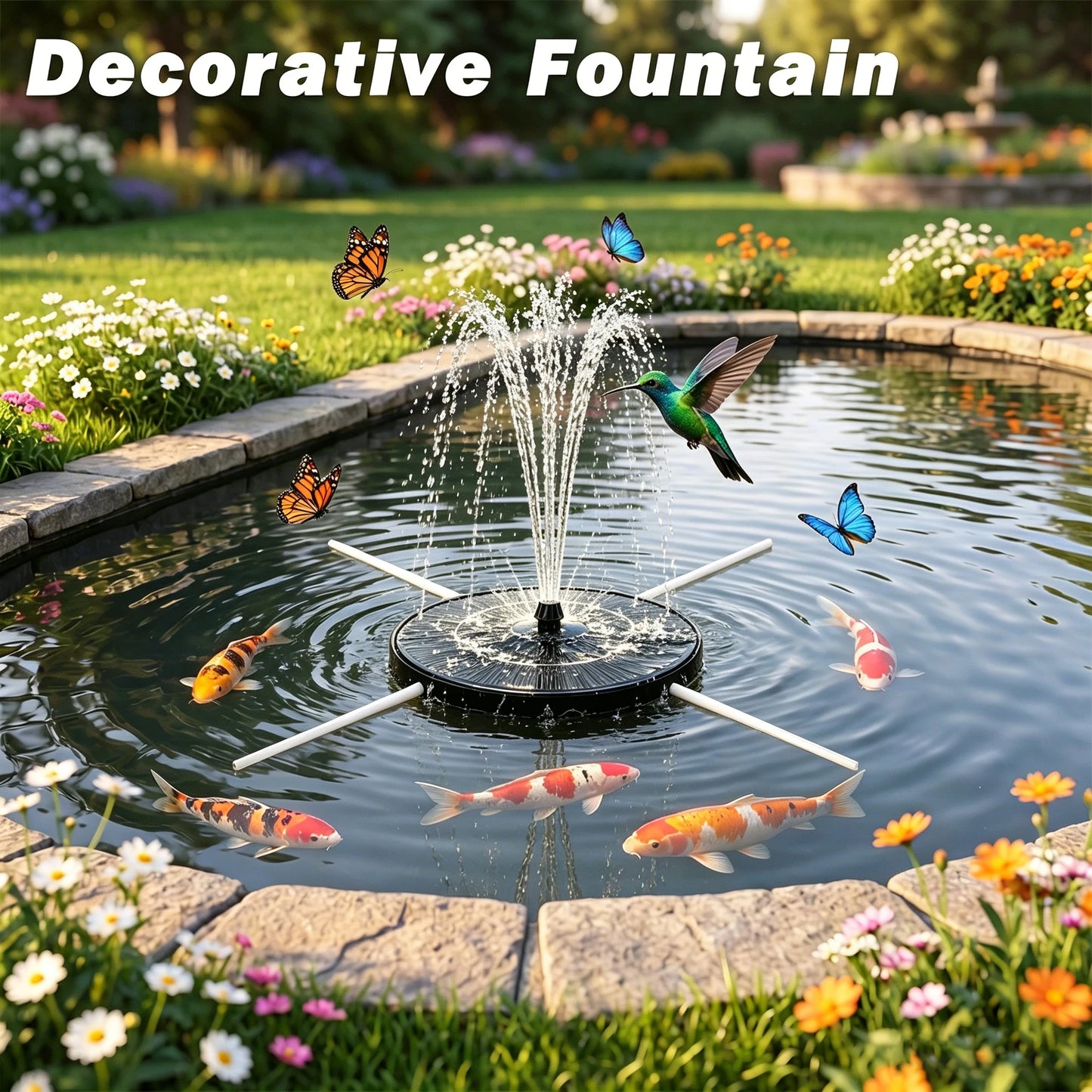 Solar Fountain, 1.8W/3.8W Solar Water Fountain with 4*Nozzles and 4*Crash Bars, DIY Water Feature&Outdoor Landscape Decor, Suitable for Bird Bath Garden Pond Pool etc