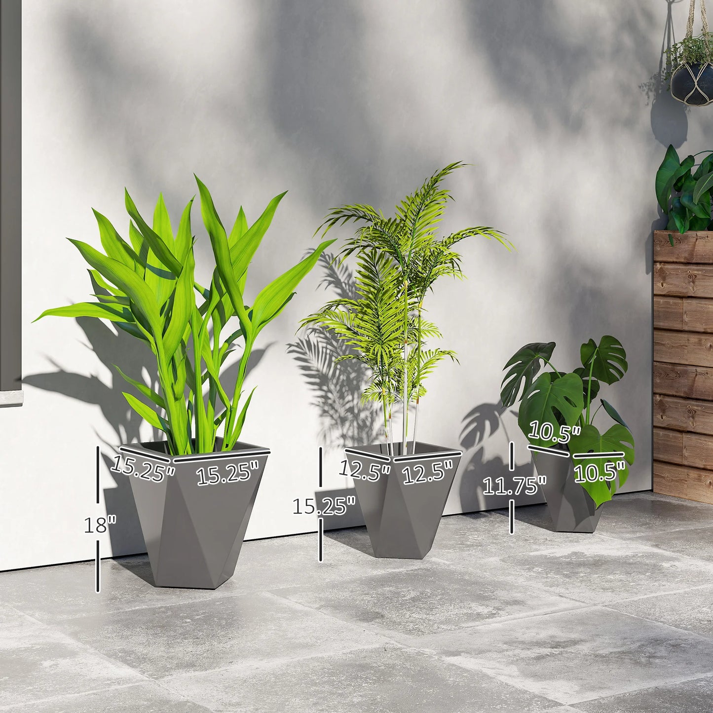 Outdoor Planters Set of 3 with Drainage Holes, Flower Pots, Gray