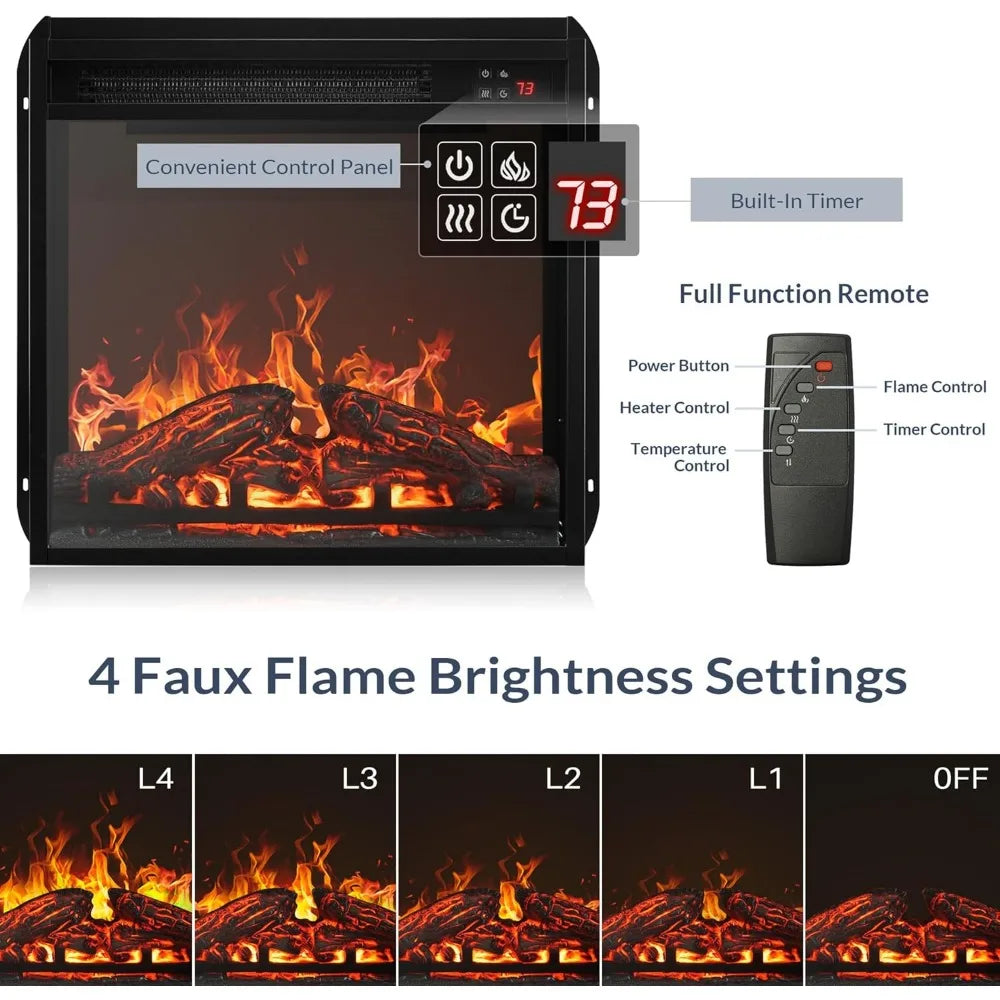 43" Corner TV Stand with 18" Electric Fireplace Heater for TVs up to 43", Modern Corner Wood Entertainment Center with Glass Do