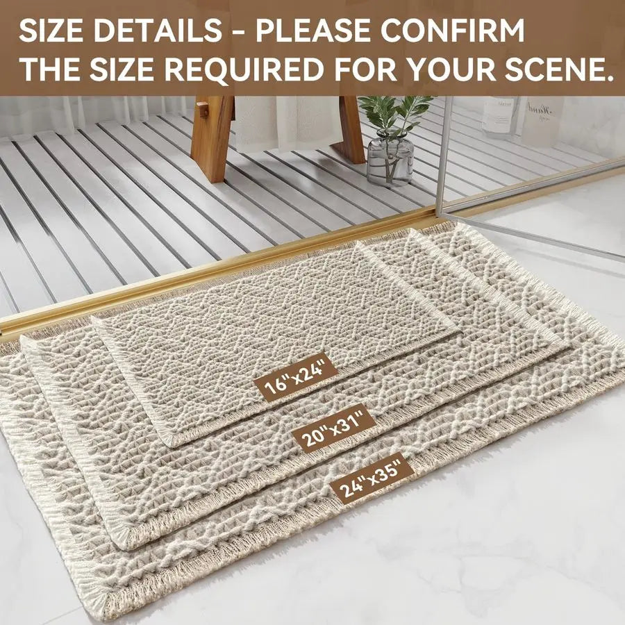 Waffle Bath Mat, Boho Bathroom Rugs Extra Soft and Absorbent Non Slip Washable Bath Rug, Rubber Backed Bathroom Floor Mat Outsid