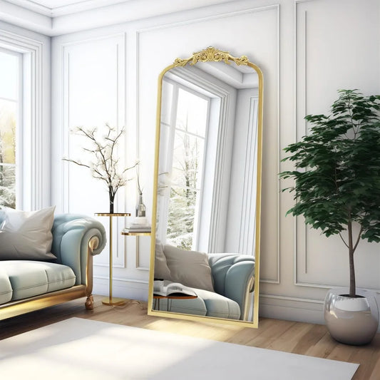 Vintage  Antique Arched Full Length Floor Mirror 22"X65",Traditional Elegant Baroque Floor Body Mirror with Ornate Matel Frame